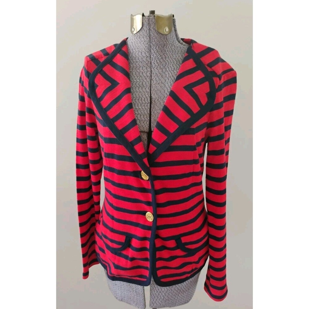 Cabi Womens Yacht Club Blazer XS Red Blue Stripe Gold Buttons Nautical Coast New